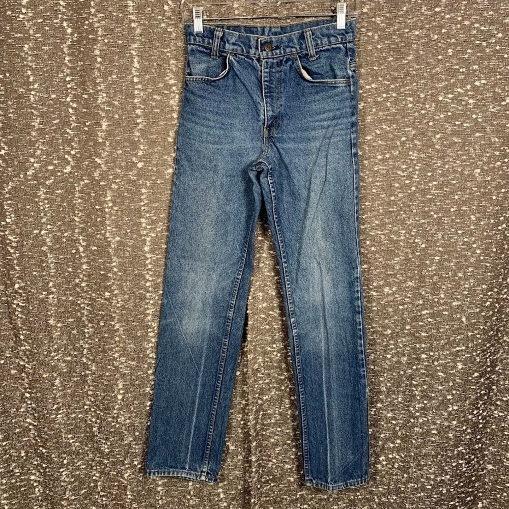 90's Orange Tab Levi's 719-0216 Destressed Student Fit Med Wash Straight Jeans